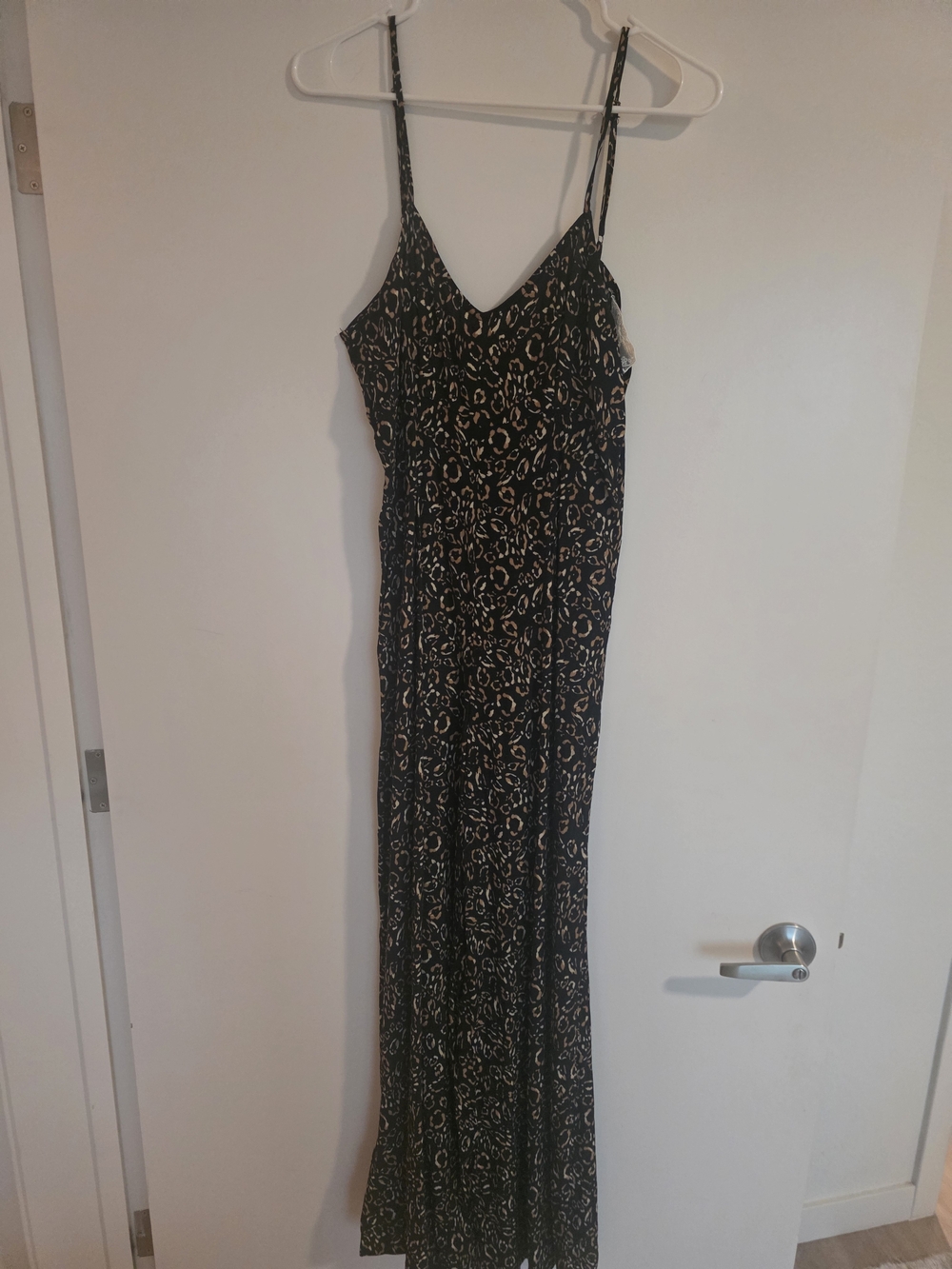Black and Tan Leopard Print Spaghetti Strap Jumpsuit